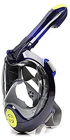 Samnuerly Vollgesichts-Silikon-Schnorchelmaske, 180°-Unterwasserschnorchel, voll, trockener Typ, Flachmund-Tauchmaske, geeignet für Erwachsene und Kinder (Blau L) (Blau S)