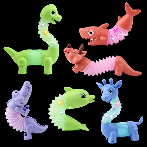 BelleStyle Tubes Lumineux,6 Pièces Mini Jouets Sensoriels de Tuyau Extensible, Animal Multicolore Anti-Stress Objet Fidget Toy Cadeau pour Enfants, Adultes, TDAH, Personnes Souffrant d’autisme