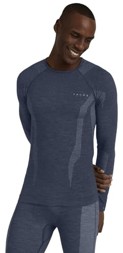 FALKE Wool-Tech Round Neck M L/s Sh lana filo funzionale asciugatura rapida 1 pezzo, Maglia Uomo, Blu Capitain 6751, XL