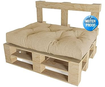 chilly pilley Palettenauflage Wasserfest Palettenkissen Wasserabwisend Schaumflocken Palettenpolster Rückenlehne Sitzkissen Seitenkissen viele Größen und Farben (Sitzkissen 120x80, Beige)