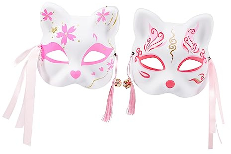 Toyvian 2pièces Masque Chat Kimono Japonais Masque Demi-visage Chat Pour Festival Bal Masqué Lot