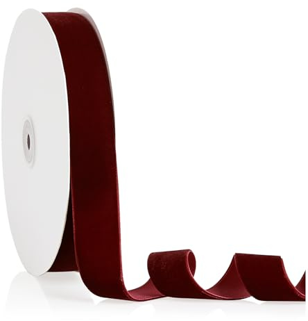 1 X 20 Yards Burgundy Velvet Ribbon for Christmas Tree Wreath Decoration Handmade Crafts Ornaments Gift Wrapping & Bow Making