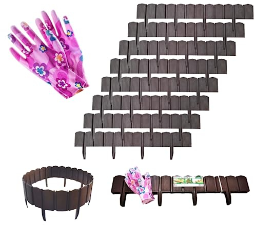 Stella Green Gartenpalisade Box 6,28 — Beeteinfassung Beetumrandung Rasenkante Beetzaun Mit Holzoptik — Spleißbare Mähkante — Palisade Für Garten — Deko Gartenzaun Blumenbeet Braun