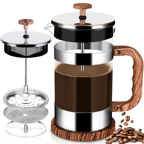 GUHAOOL Caffettiera Francese, 1000ml Caffettiera French Press, French Press Macchina Caffe, French Press-Stampa Francese Caffettiera Acciaio Inossidabile Vetro Coffee Pot per Coffee Shop, Ristorante