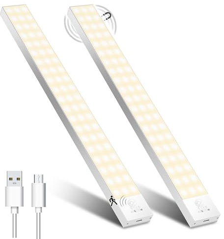 Lampada da incasso a LED da cucina, 32 cm, 2 pezzi, luce bianca calda, con sensore di movimento, per interni, con batteria, USB, con sensore per guardaroba, armadio, bagagliaio, camper