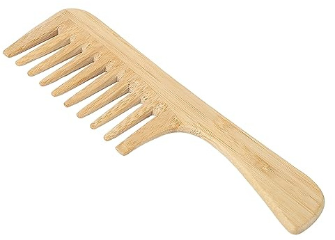 Dioche Bamboo Wide Tooth Comb for Women Men Kids, Anti Static Hair Detangler Wooden Comb with Handle for Curly Fine Straight Wet Dry Hair