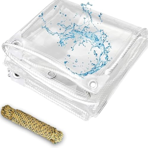 AHWEKR transparente wasserdichte Tuch schwere PVC Vinyl 14 mi-dicken wasserdichte Tücher, Glaswasserdichte Tücher, mit Metall-Seile, wasserdicht (6,6'x 8,2')