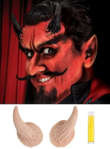 Maskworld Große Teufel Hörner Latexapplikation Dämon - Halloween Make-Up Teufelshörner aus Latex hautfarben, überschminkbar, inkl. Mastix Hautkleber