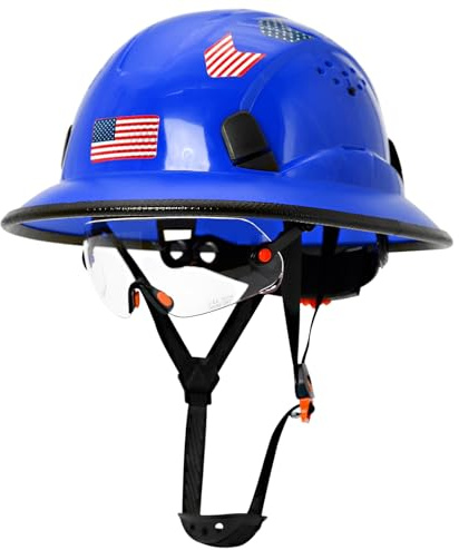 Aolamegs Safe OSHA-zugelassene Konstruktion, Vollkrempe, Schutzhelm mit Visier, belüftete harte Hüte, volle Krempe mit Kinnriemen für Herren, ANSI Z89.1 Schutzhelm mit Sonnenbrille, blauer 6