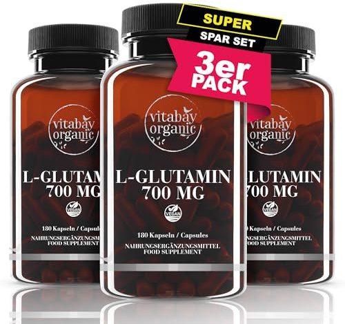 vitabay Vitabay L-glutamin Kapseln 700mMg Vegan - 540 Kapseln L-glutamin Hochdosiert - L Glutamin Kapseln Glutamine Glutaminsäure - Aminosäure L-glutamin Hochdosiert Laborgeprüft - Glutamin Vegan