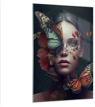 Bilder auf Glas 70x100cm Glasbild Schmetterlinge Gesicht Frau Groß Wanddeko Bild im Glas Schlafzimmer Küche Deko Wandbilder Dekoration Wohnzimmer Modern Wall Decor Wand Kunstdruck Art GPA70x100-5725