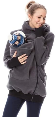 HAZARA3-in-1-Frauen-Schwangerschaftsjacke, warme Känguru-Softshell-Kapuzenjacke, Tragejacke, verdickte, modische Mutterschaftsmode, Winterjacke-pessimistisch||S