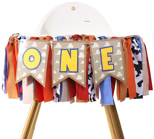 Toy Inspiration Story's 1st Birthday High Chair Banner - Western Party Decorations, West Cowboy Banner, Baby Boy Photo Booth Props, Fabric Garland