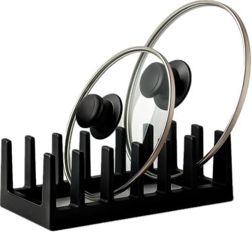 BOAA Fresh Topfdeckelhalter – Platzsparender Deckelhalter für bis zu 6 Deckel & Pfannen | Perfekte Küchenorganisation für Schubladen & Arbeitsplatten (Pur Schwarz)