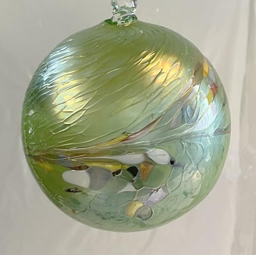 Oberstdorfer Glashütte Kugel zum hängen Glaskugel Ornament grün bunt Fensterdekoration mundgeblasenes Kristallglas Durchmesser ca. 8 cm