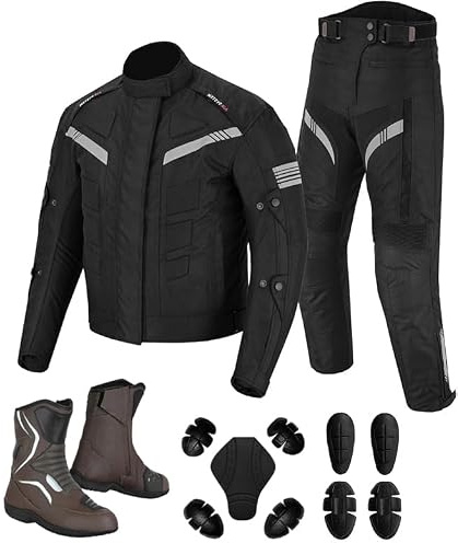 Vaster Moto Motorradanzug für Herren, wasserdichte Motorradjacke mit Hose und Stiefeln, CE-zertifizierter Cordura-Anzug mit abnehmbarer Panzerung