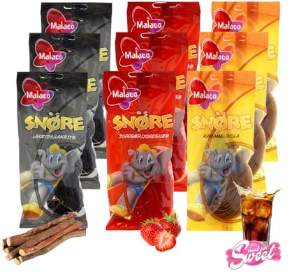 Malaco Probierset: 3 Geschmacksrichtungen – Snöre in Erdbeere, Cola & Lakritz