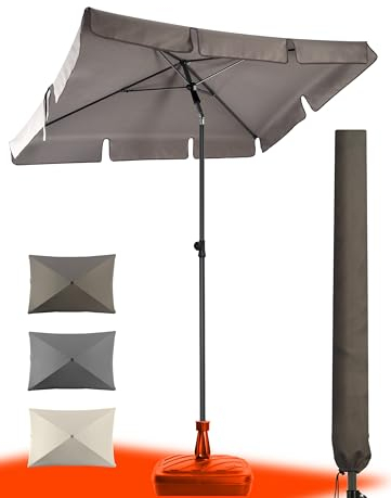 4happy SET Sonnenschirm rechtecktig Balkon mit Sonnenschirmhülle - UV50+ Sonnenschirm 200x125cm balkonschirme eckig – SunnyShade in Taupe, höhenverstellbar, mit Knickfunktion