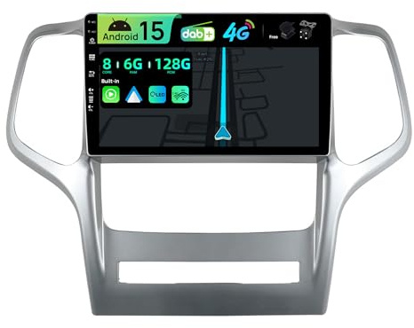 BXLIYER | INTEGRE 4G LTE & DAB| 6G+128G - Android 15 Autoradio Pour Jeep Grand Cherokee WK2 (2008-2013) - Carplay + Android Auto - Caméra + MIC - 2 Din QLED 9 Pouce - Volant 360-CAM Dual Band WIFI DSP