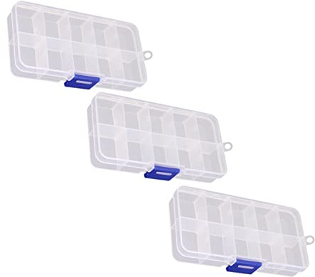 BELLIFFY Set 3 Contenitori Trasparenti per Gioielli e Perline 10 Scomparti, Organizer Portagioie Leggero e Robusto per Scrivania, Camera e Ufficio, Scatole Portaorecchini Portatili per Uso