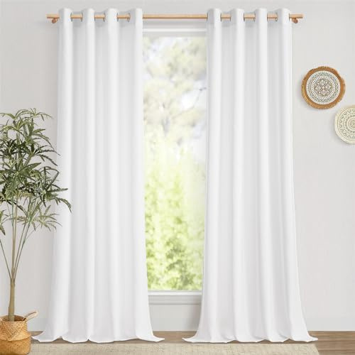 MRTREES Gardinen Weiß Leinenoptik Halbtransparent für Wohnzimmer Schlafzimmer Kinderzimmer, Vorhänge Weiss 220 cm Lang, Vorhang mit Ösen 140 cm Breit, Ösenschal 2er Set