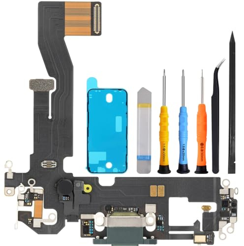 ZHUROUPU for iPhone 12/12 Pro 2020 6.1 inch Charging Port Flex Cable | USB Dock Connector Charger Board, Repair Charging/Audio/Mic/Signal Issues, Includes Waterproof Sticker, With Battery Adhesive