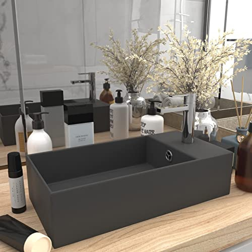 ShGaxin Lavabo avec trop-plein en céramique gris foncé, évier de salle de bain, lavabo salle de bain, lavabo Casa de Banho, meuble lavabo sur plan de travail