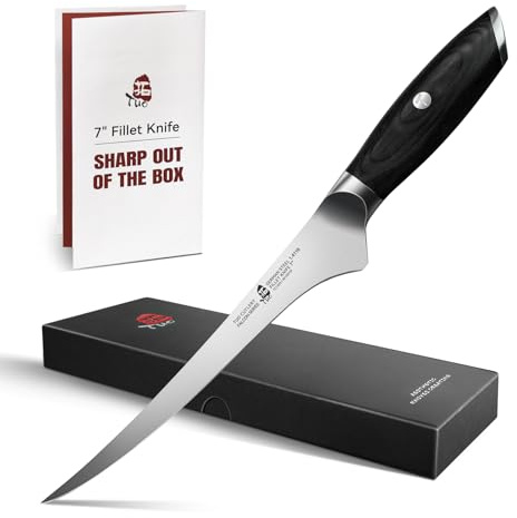 TUO Fillet Knife, 7 Inch Professional Fish Boning Knife for Trimming Meat & Poultry, Flexible Blade, High Carbon German Steel, Riveted Handle - Falcon Series