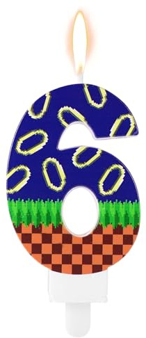 Blaue Geburtstagskerze mit Igelmotiv, Happy Birthday-Zahlenkerze Kerze mit Cartoon-Kuchenaufsatz Kerze mit Blauem und Goldenem Ringaufdruck als Partygeschenk für Einen Kuchen (Zahl 6)