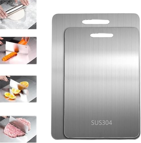 SkyJoy®schneidebrett edelstahl. 39 * 28CM, 34 * 23CM Edelstahl Schneidebrett 304 Doppelseitig, BPA frei, Anti-bakteriell, langlebig, Fleisch Schneidebrett (Zwei Größen 39 * 28cm+34 * 23cm)