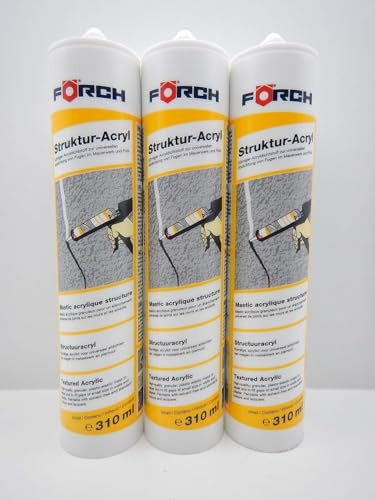 Förch 3 Stück Strukturacryl Weiß – Hochwertige plasto-elastische Spachtelmasse mit körniger Rauputz-Struktur