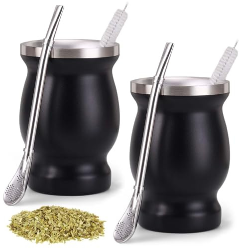 2 stycken Mate koppar: Yerba Mate te, sugrörssked, rengöringsborste, värmeisolering för te, kaffe, mjölk och juice