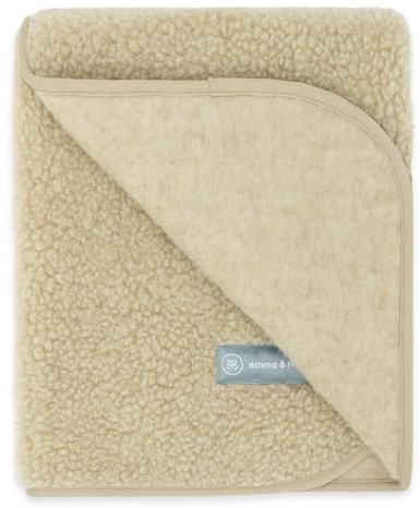 emma & noah Merino Kuscheldecke Baby aus 100% Wolle (Merino), weiche Teddyfell Decke, wärmend & atmungsaktiv, Babydecke für Zuhause & Kinderwagen (75x95cm) (Essential Beige)
