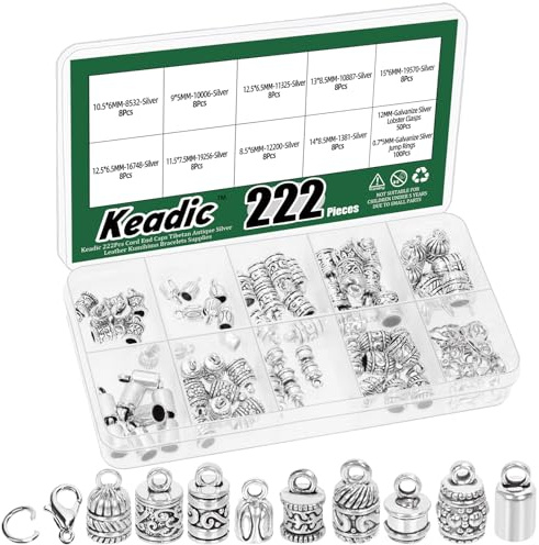 Keadic 222Pcs Cord End Caps Lobster Clasps Jump Rings for DIY Jewelry Making