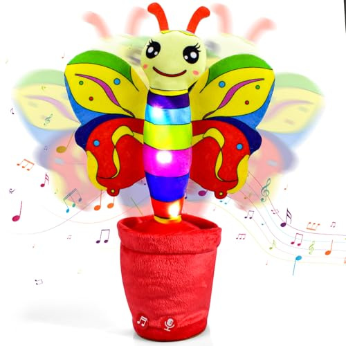 Dancing Cactus Toy Repeat What You Say, Talking Cactus Toy Singing Cactus Mimic Toy Baby Toys for 1 Year Old Boys Girls Kids Gifts, Baby Encourage Speech Toys (Butterfly)