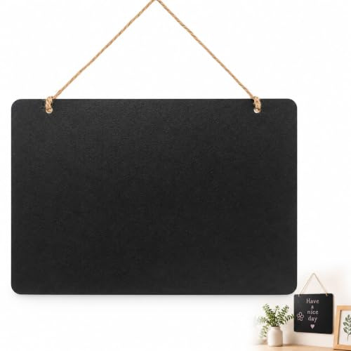 Hanging Chalkboard Sign Wooden Double Sided 23x17cm | Erasable Memo Board with Hanging String, Vintage Decor for Wedding, Home & Party