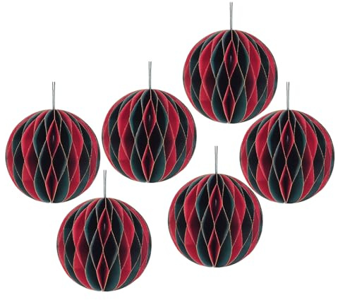 Paquete de 6 esferas de papel redondas coloridas hechas a mano, decoraciones colgantes de Navidad para el hogar y la oficina, suministros de fiesta, decoración temática de Navidad