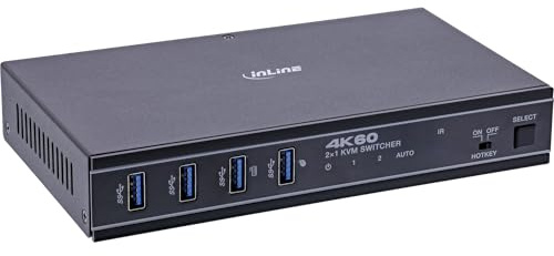 Inline KVM-switch, 2-vägs HDMI och USB-C-omkopplare för 2 datorer, 4K60Hz HDR, USB 3.2, laddningsfunktion, hotkey/IR/RS232-kontroll, utan drivrutin, hög kompatibilitet, 57885E