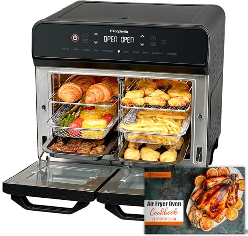 HYSapientia Four de 22 litres, Friteuse à air chaud, double panier, Friteuse à air chaud, 2400 W, 2 paniers en acier inoxydable, 10 fonctions, double température, divisée en deux gammes de serrage