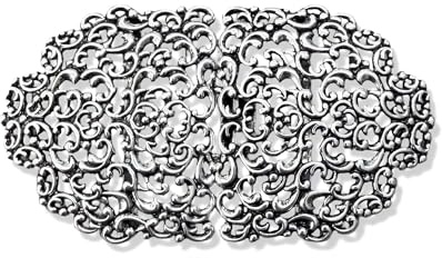Filigrane Ornamente Silber farbene Trachten Oval Zierschnalle Schliesse Metall 80mmx45mm (1 Stück)