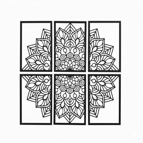 Cuadro mural mandala. Arte de Pared en Madera. Set 3 paneles decorativos boho y Zen. Decoración para el salón y hogar. Mandala decorativo 122 cm x 60 cm (Mandala completo negro)