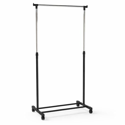 Perchero Burro Ropa con Ruedas | Ajustable en Altura 80-150 cm | Barra 75 cm | Base 40 cm | Soporta hasta 15 kg | Perchero Metálico Extensible | Colgador de Ropa Portátil | Dormitorio Vestidor Tienda