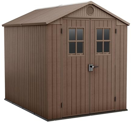 FRANKYSTAR® Darwin 6x8 - Casetta da Giardino 190x221x 244 cm 2 Ante per deposito attrezzi finitura effetto legno Evotech+ in Resina Marrone