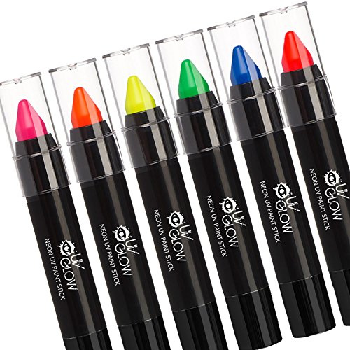 UV-glöd – neon UV-färgpinne/ansikts- och kroppskrita – äkta och original UV-glödprodukt – lyser starkt under Blacklights! (Set om 6)