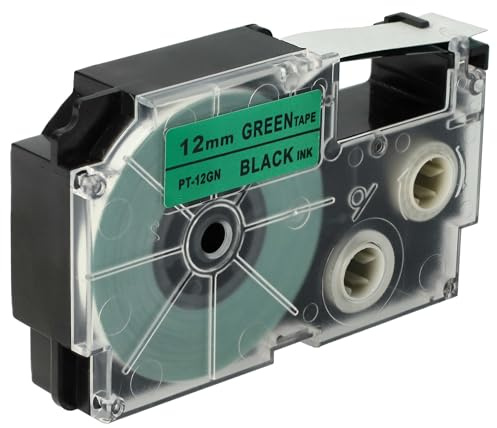 vhbw cinta de escritura reemplaza Casio XR-12GN, XR-12GN1 para impresora etiqueta 8m x 12 mm negro a verde