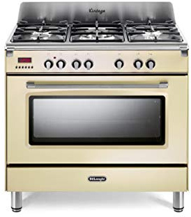 De'Longhi Mastercook - Cocina de gas con 5 fuegos, horno eléctrico ventilado, 90 x 60 cm, de acero inoxidable