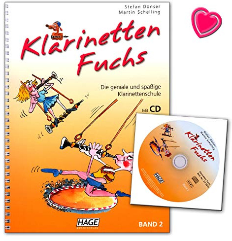 Klarinetten Fuchs Band 2 - geniale und spaßige Klarinettenschule mit CD und bunter herzförmiger Notenklammer - Hage Verlag EH3816 4026929920508