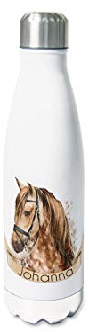 GRAZDesign Pferde Trinkflasche Kinder Edelstahl Mädchen personalisiert Name, auslaufsicher & bruchsicher, Einschulung Geschenk, Thermosflasche Sportflasche 500ml