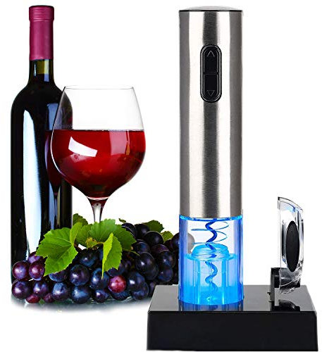 MovilCom® - Sacacorchos Eléctrico Inalámbrico, Profesional automático, con Cortador de Aluminio y Base Recargable, 60 Botellas por Carga