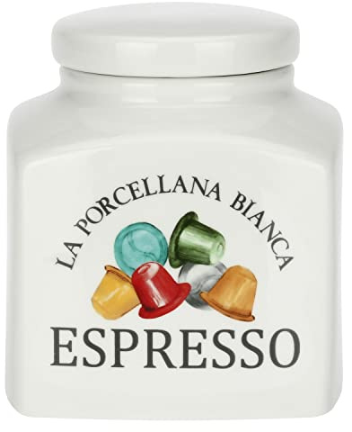 La Porcellana Bianca, Barattolo per Espresso da Cucina in Porcellana Decorata, Linea Conserva, Capienza 1.8L
